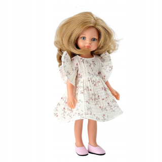 Mušelínové šaty s volánikmi pre bábiku Paola Reina Amigas 32 cm, vzor jablko
